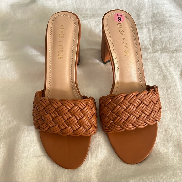 Chase + Chloe | Tan Heeled Shoes with Woven Design - Picture 2 of 7